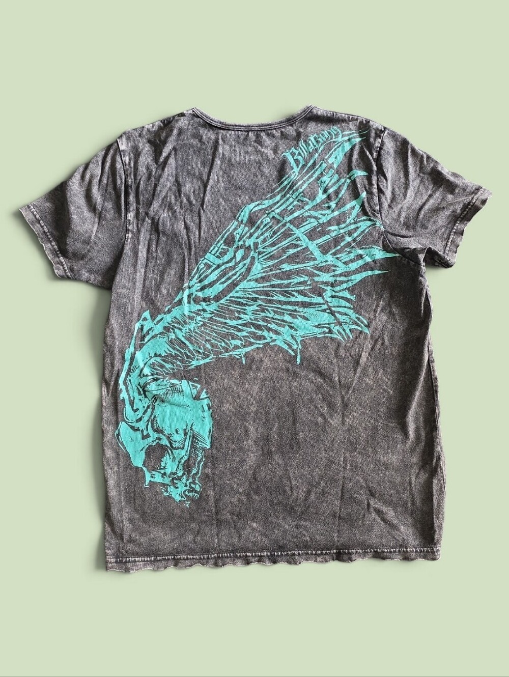 Billabong Vintage Acid Wash Y2K Rockwash Series Teal Winged Skull Size M
